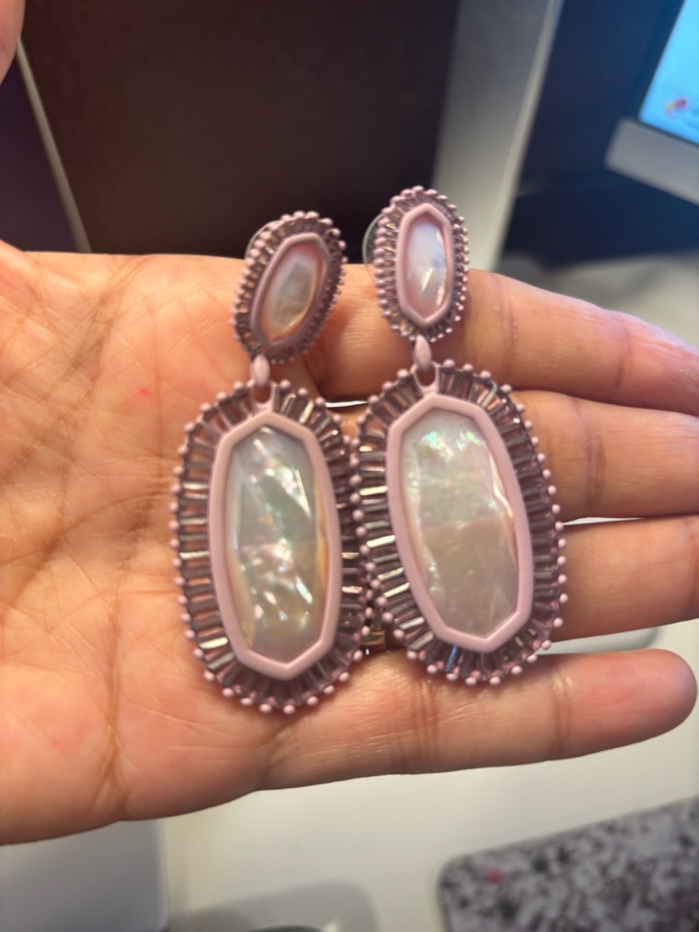 Kendra Scott Pink Iridescent Shell Drop Earrings